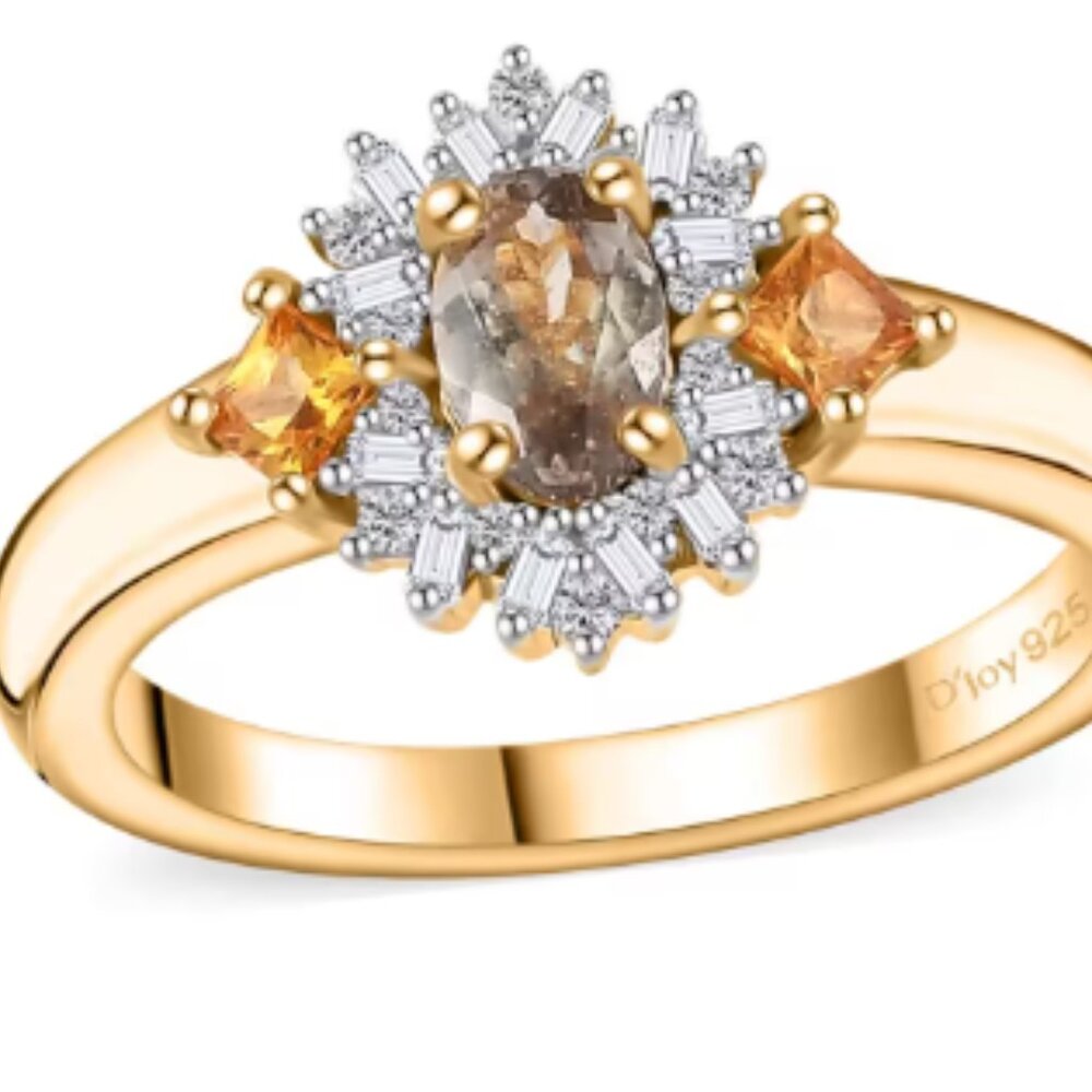 Genuine AAA Turkizite, AAA Yellow Sapphire and Diamond Ring